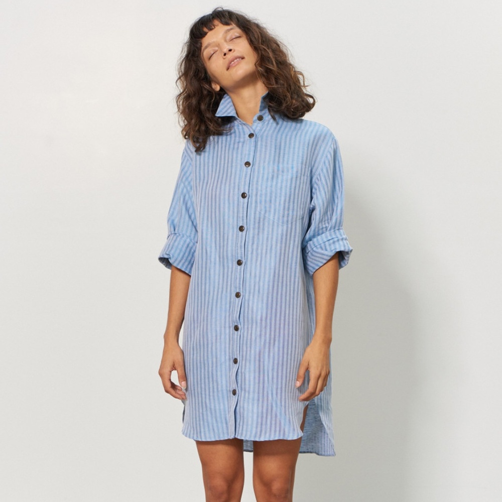Mara Hoffman Bennett Cover Up in Denim Blue Stripe